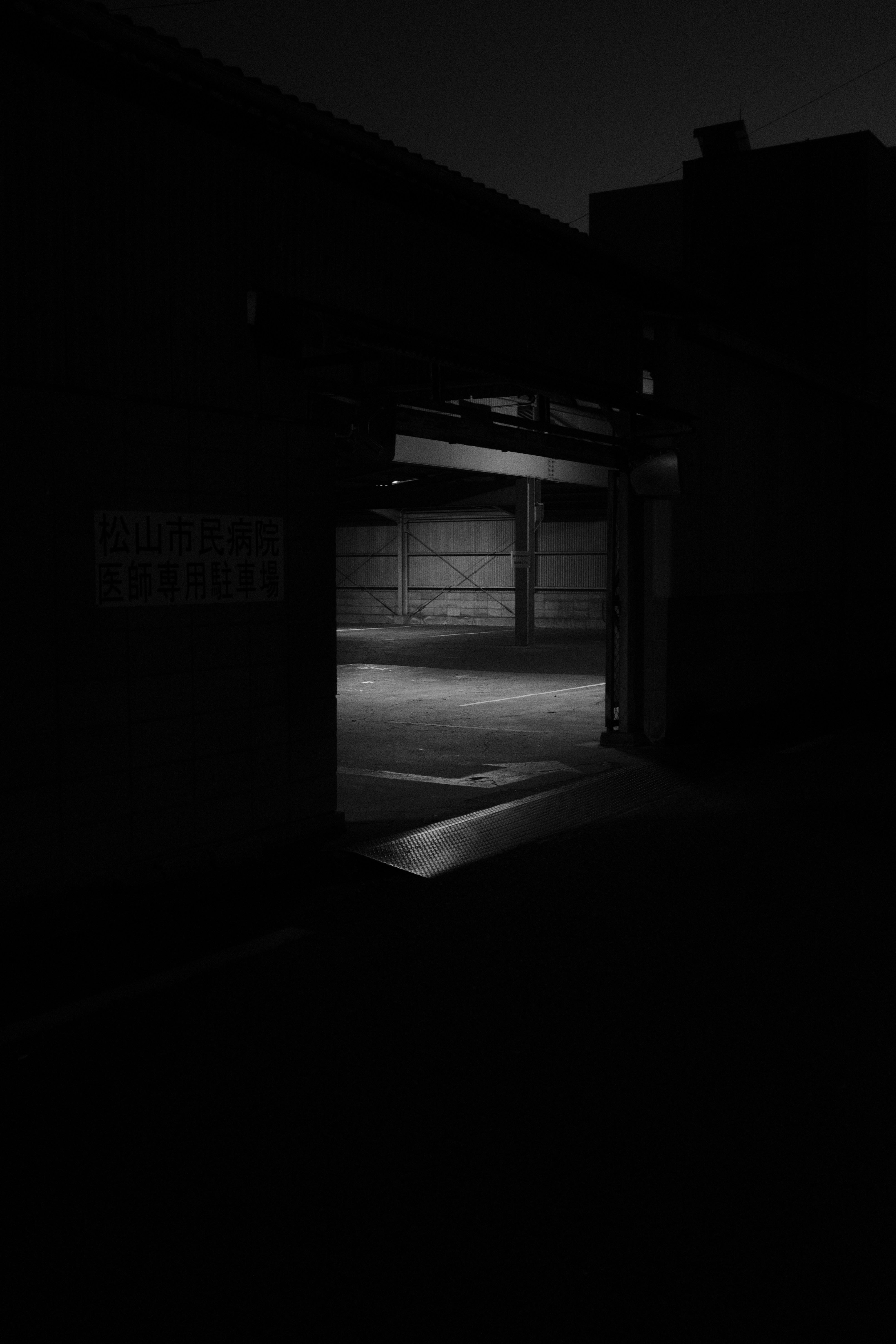 grayscale photo of a hallway